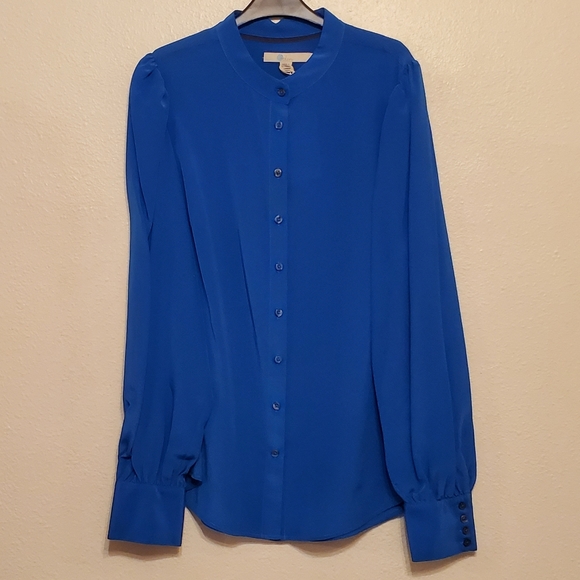 Boden Blouson Sleeve Silk Shirt- cyan - Picture 8 of 12
